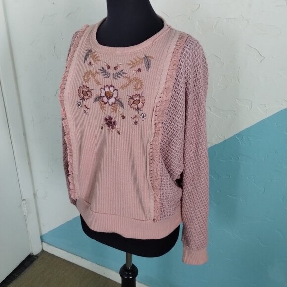 Knox Rose Pink Embroidered Floral Knit Sweatshirt - Picture 3 of 9